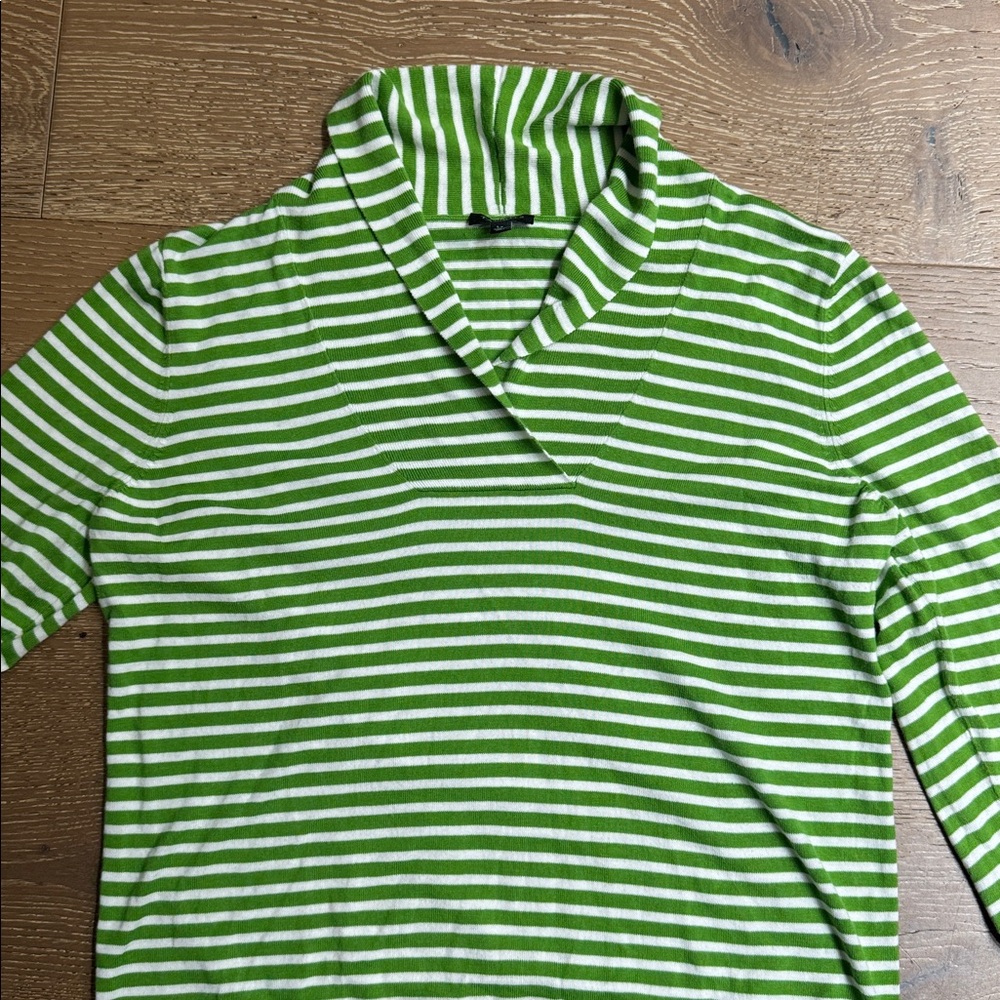 Talbots Petites Green & White Striped Shawl Collar Sweater Size LP - Picture 5 of 5